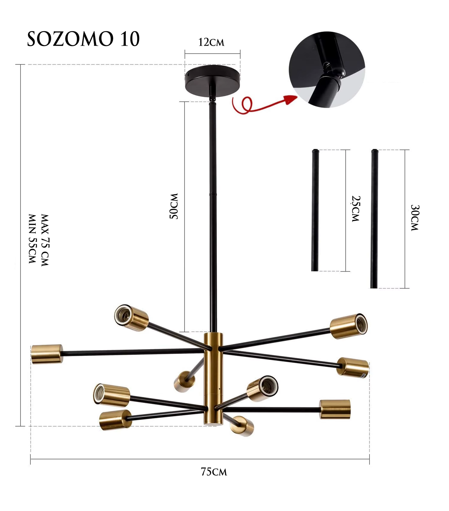 SOZOMO Musta ja kultainen skandinaavinen kattovalaisin